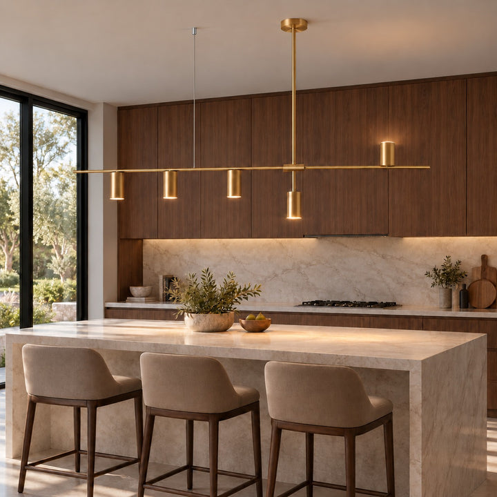 Modern Linear Pendant Lamp Ceiling Mounted Metal Frame Adjustable Height LED Lighting