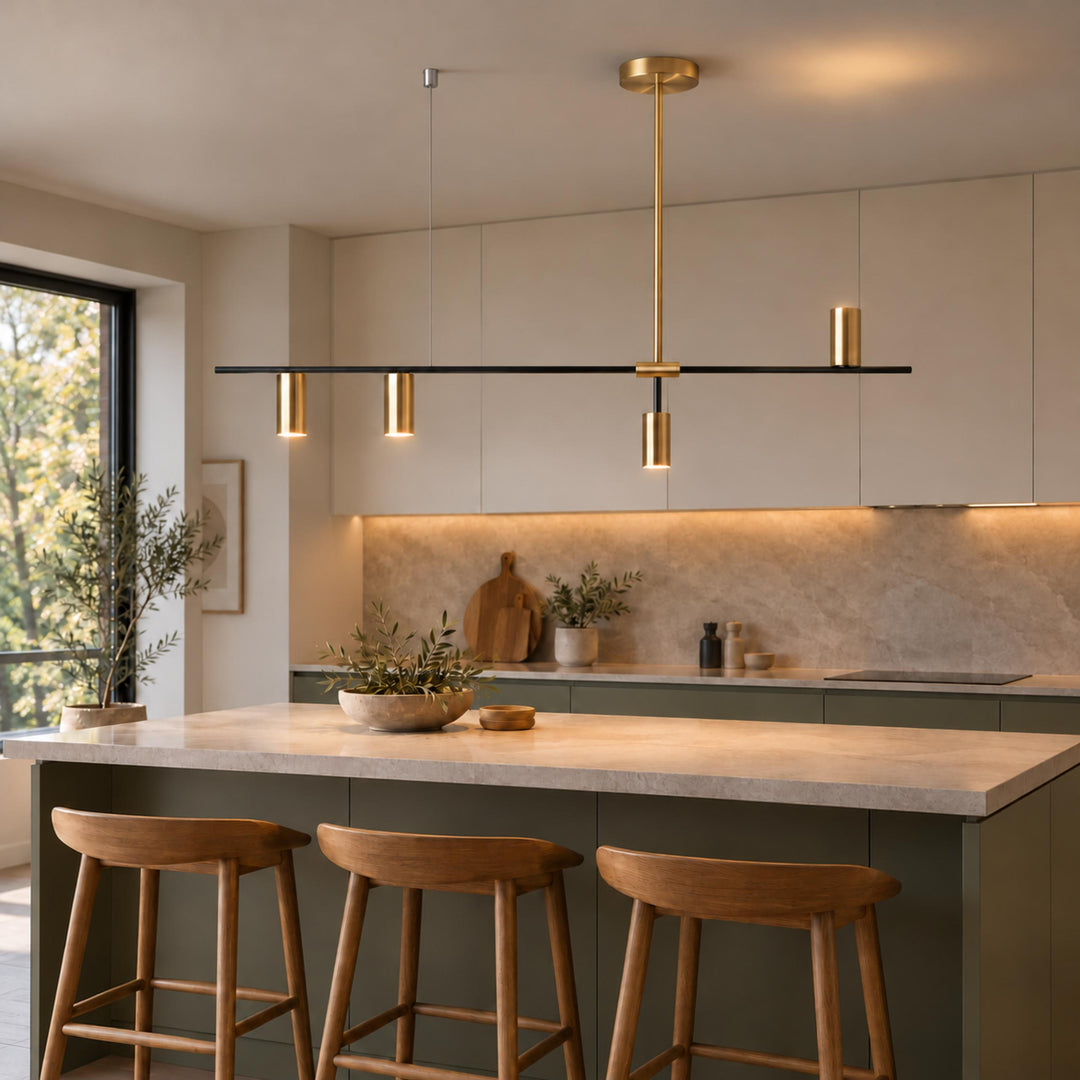 Modern Linear Pendant Lamp Ceiling Mounted Metal Frame Adjustable Height LED Lighting