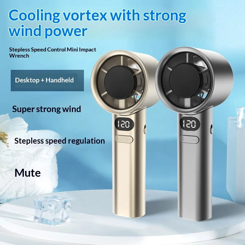 Portable Handheld Fan USB Rechargeable Turbo Cooling Fan with Adjustable Speed and Ice Cooling Feature 0