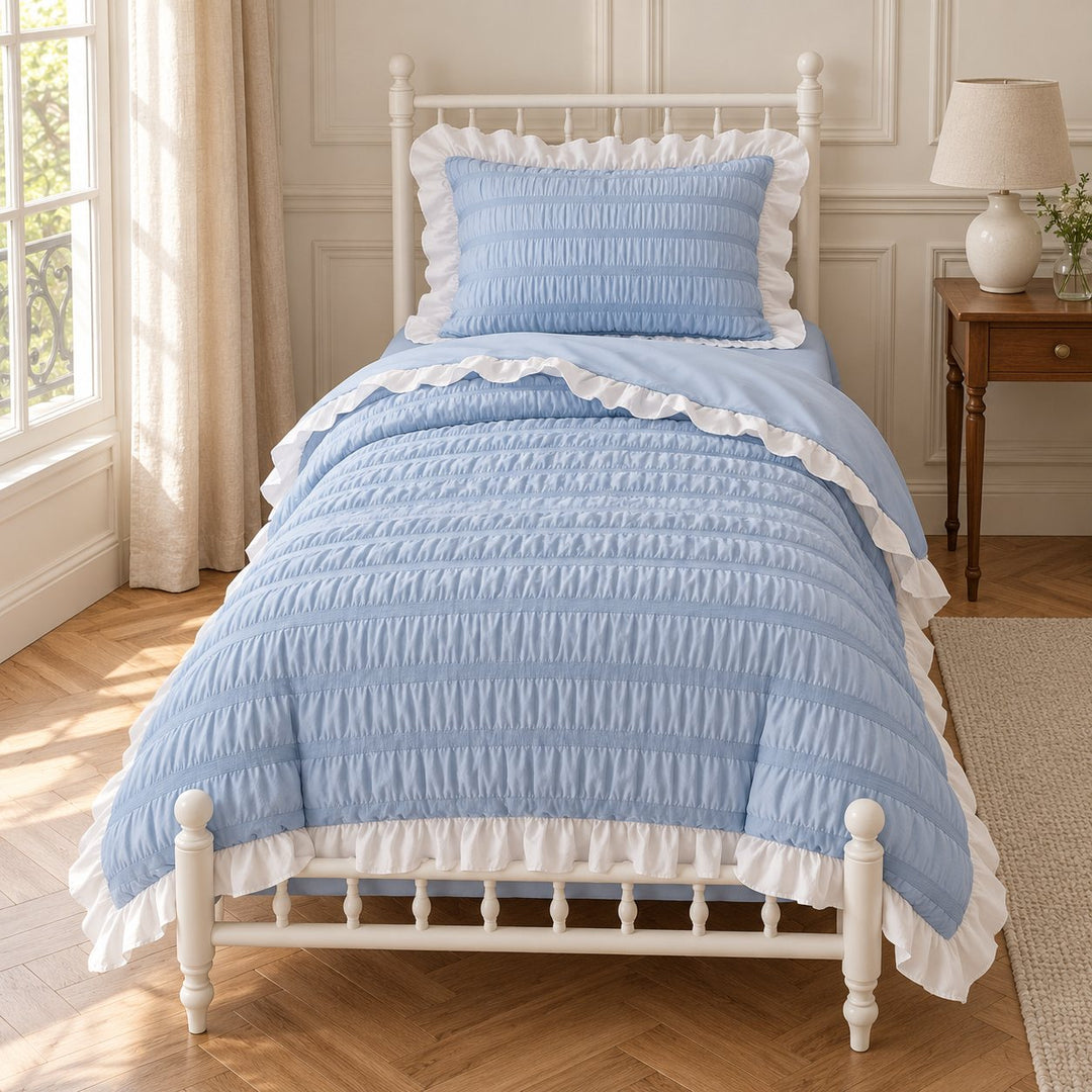 Modern Ribbed Bedding Set with Duvet Cover Flat Sheet and Pillow Cases in 100% Polyester