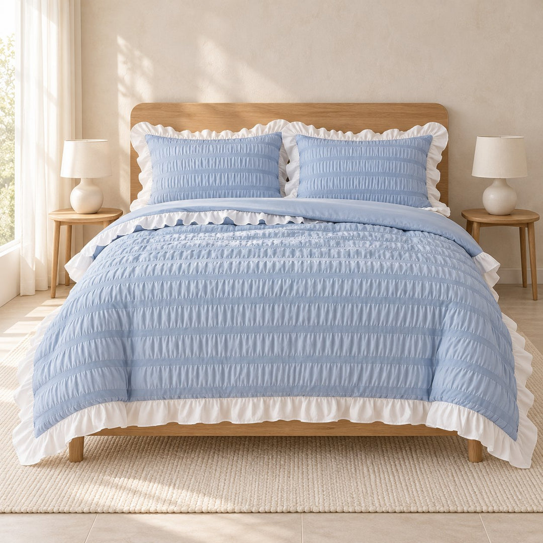 Modern Ribbed Bedding Set with Duvet Cover Flat Sheet and Pillow Cases in 100% Polyester