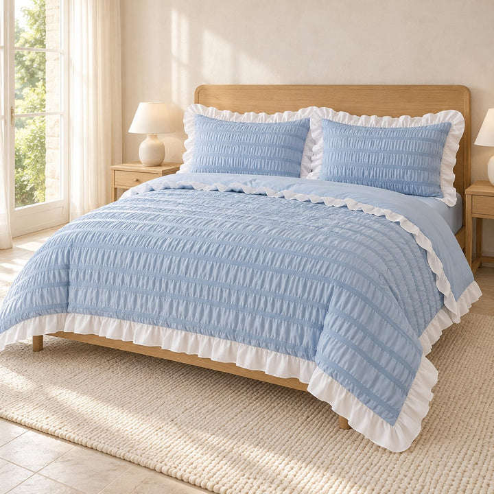 Modern Ribbed Bedding Set with Duvet Cover Flat Sheet and Pillow Cases in 100% Polyester