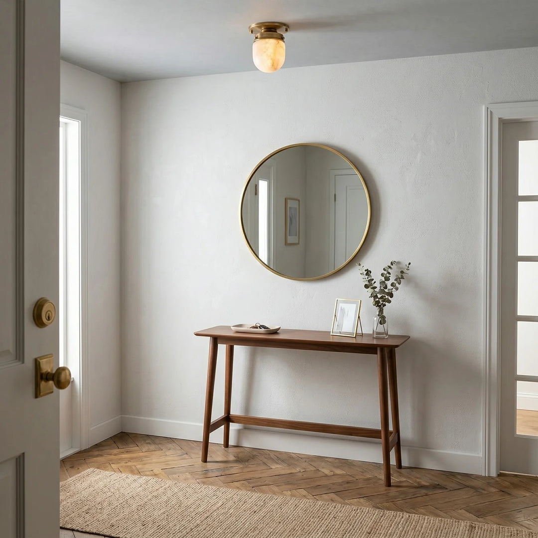Modern Natural Alabaster Stone Flush Mount Ceiling Light – Brass, Nickel & Black