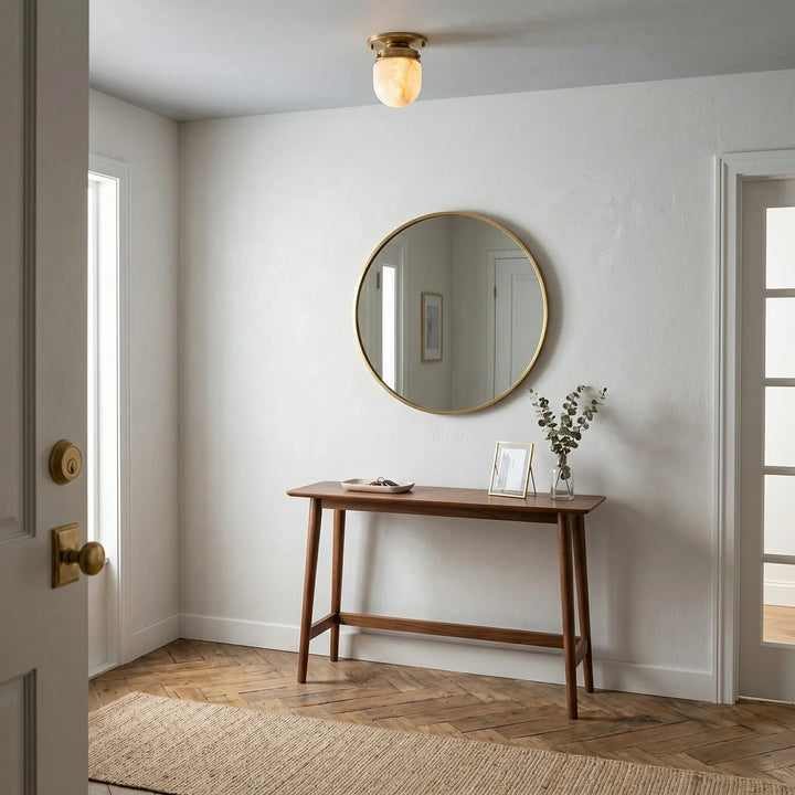 Modern Natural Alabaster Stone Flush Mount Ceiling Light – Brass, Nickel & Black