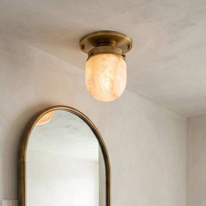 Modern Natural Alabaster Stone Flush Mount Ceiling Light – Brass, Nickel & Black