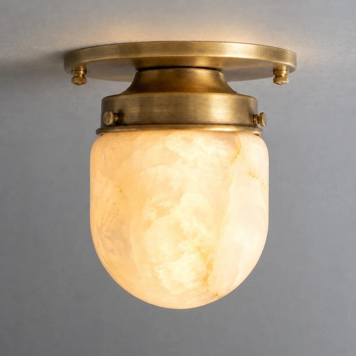 Modern Natural Alabaster Stone Flush Mount Ceiling Light – Brass, Nickel & Black