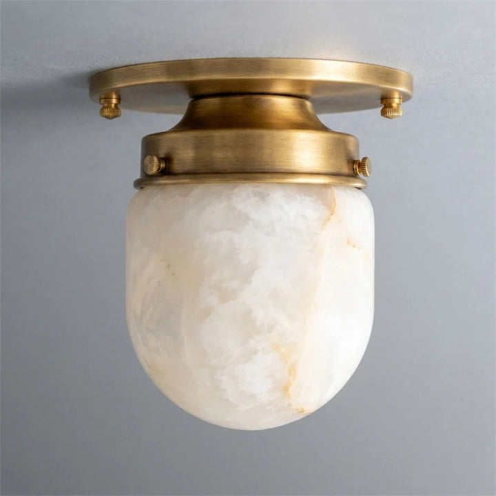 Modern Natural Alabaster Stone Flush Mount Ceiling Light – Brass, Nickel & Black