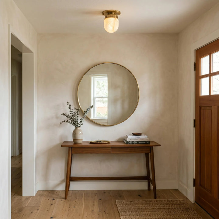 Modern Natural Alabaster Stone Flush Mount Ceiling Light – Brass, Nickel & Black