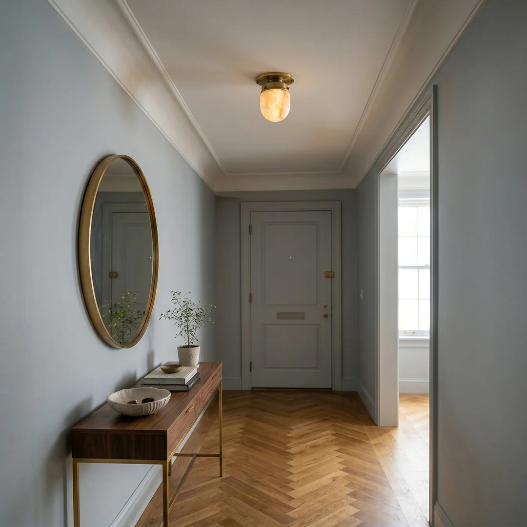 Modern Natural Alabaster Stone Flush Mount Ceiling Light – Brass, Nickel & Black