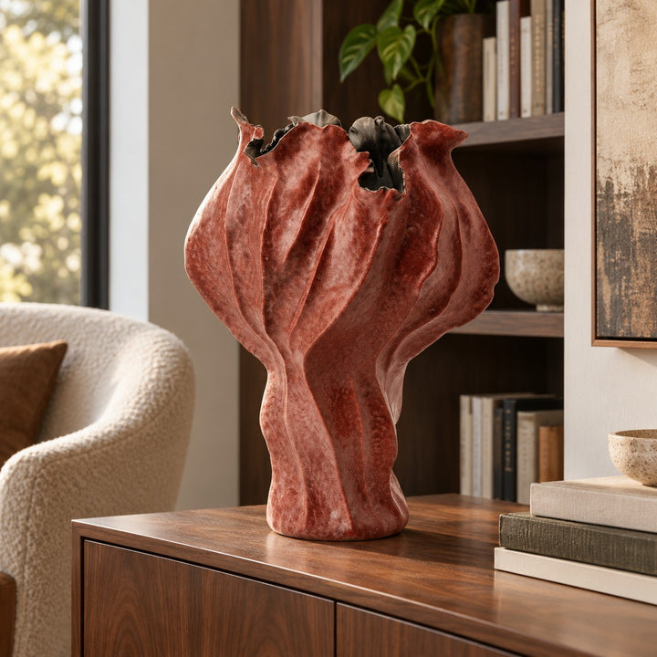Modern Hand-Painted Ceramic Vase Tabletop Accent Red Decorative Home Decor 35cm Height