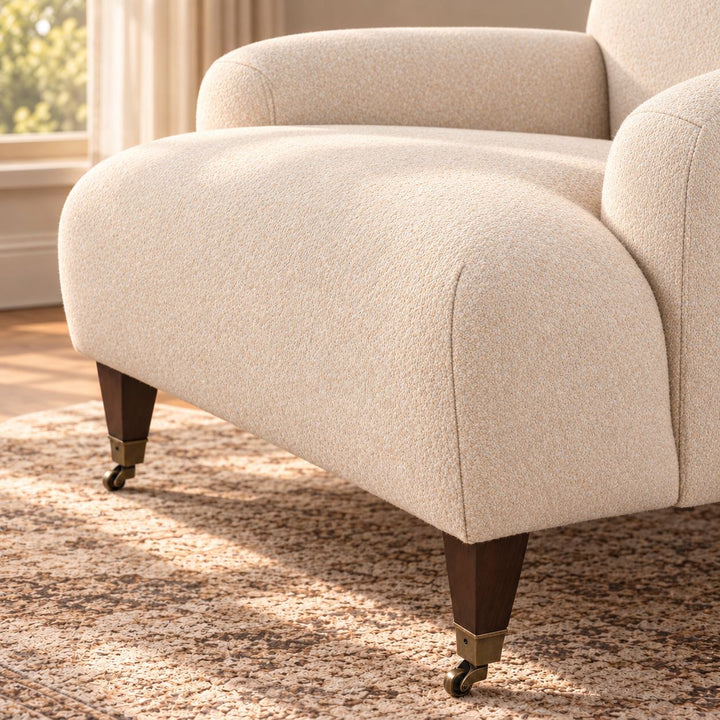 Modern Accent Chair with Upholstered Fabric and Brass Casters for Living Room Comfort