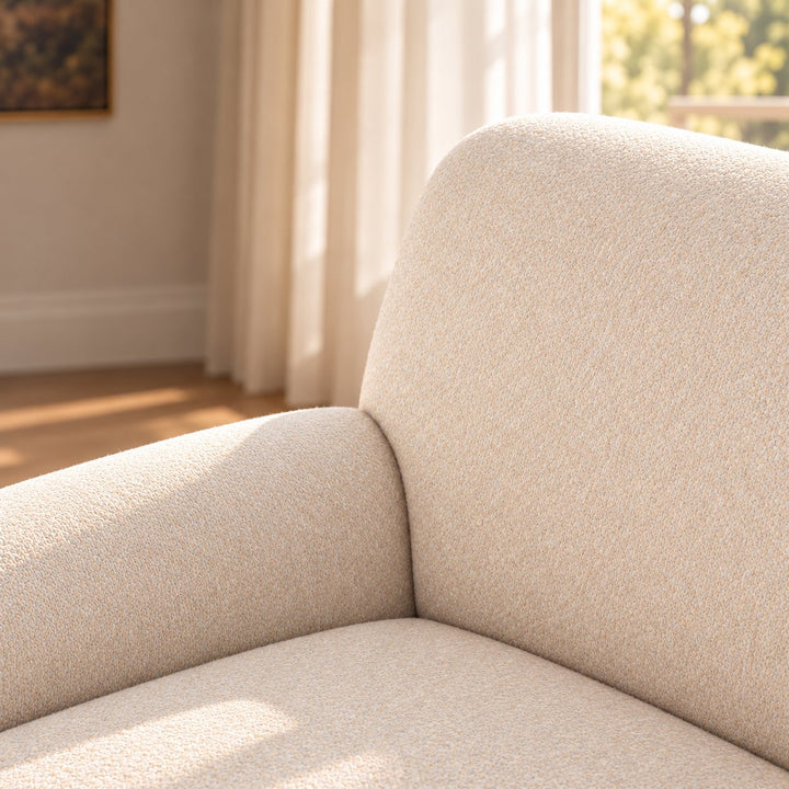 Modern Accent Chair with Upholstered Fabric and Brass Casters for Living Room Comfort