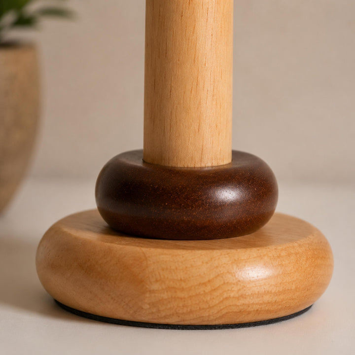 Retro Table Lamp with Cylindrical Wood Base and Pleated Fabric Shade for Bedroom or Desk Use