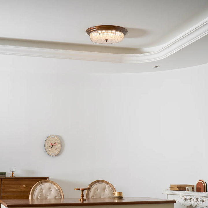 Vintage Brass & Ribbed Glass LED Flush Mount Ceiling Light