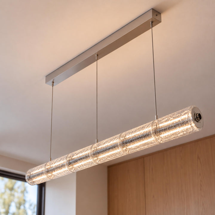 Modern Segmented Glass Chandelier Ceiling Light Metal Frame Clear Glass Design