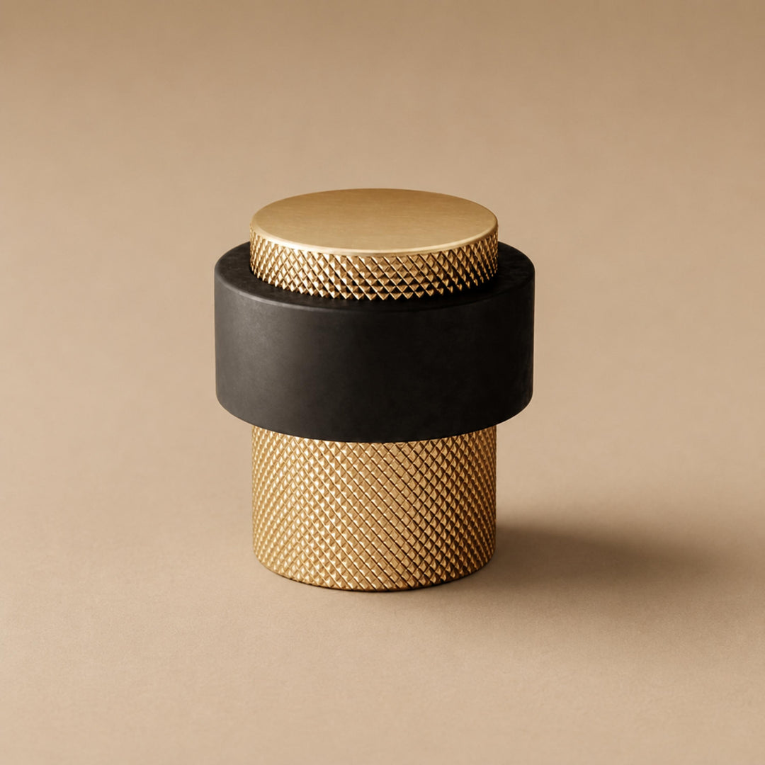 Rubber Door Stop Floor Mounted with Modern Brass Knurling for Impact Reduction and Stability