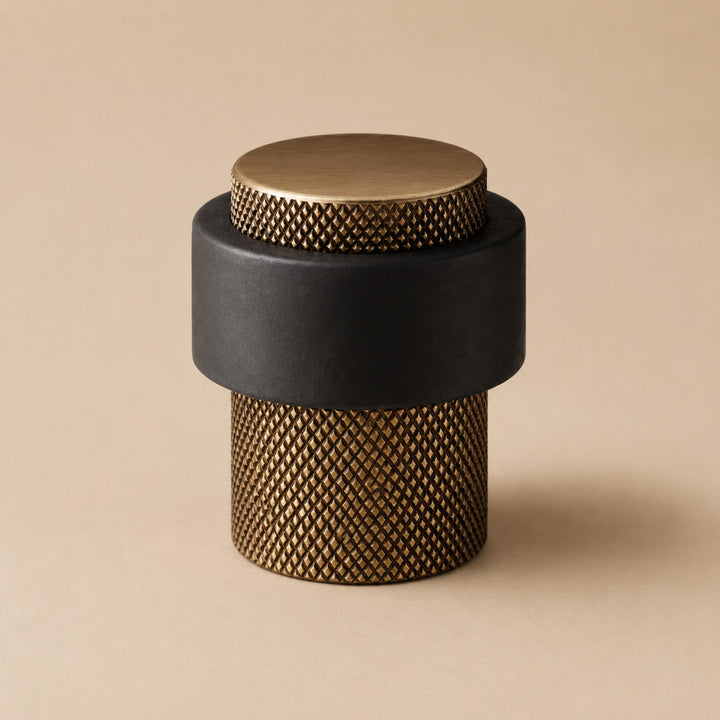 Rubber Door Stop Floor Mounted with Modern Brass Knurling for Impact Reduction and Stability