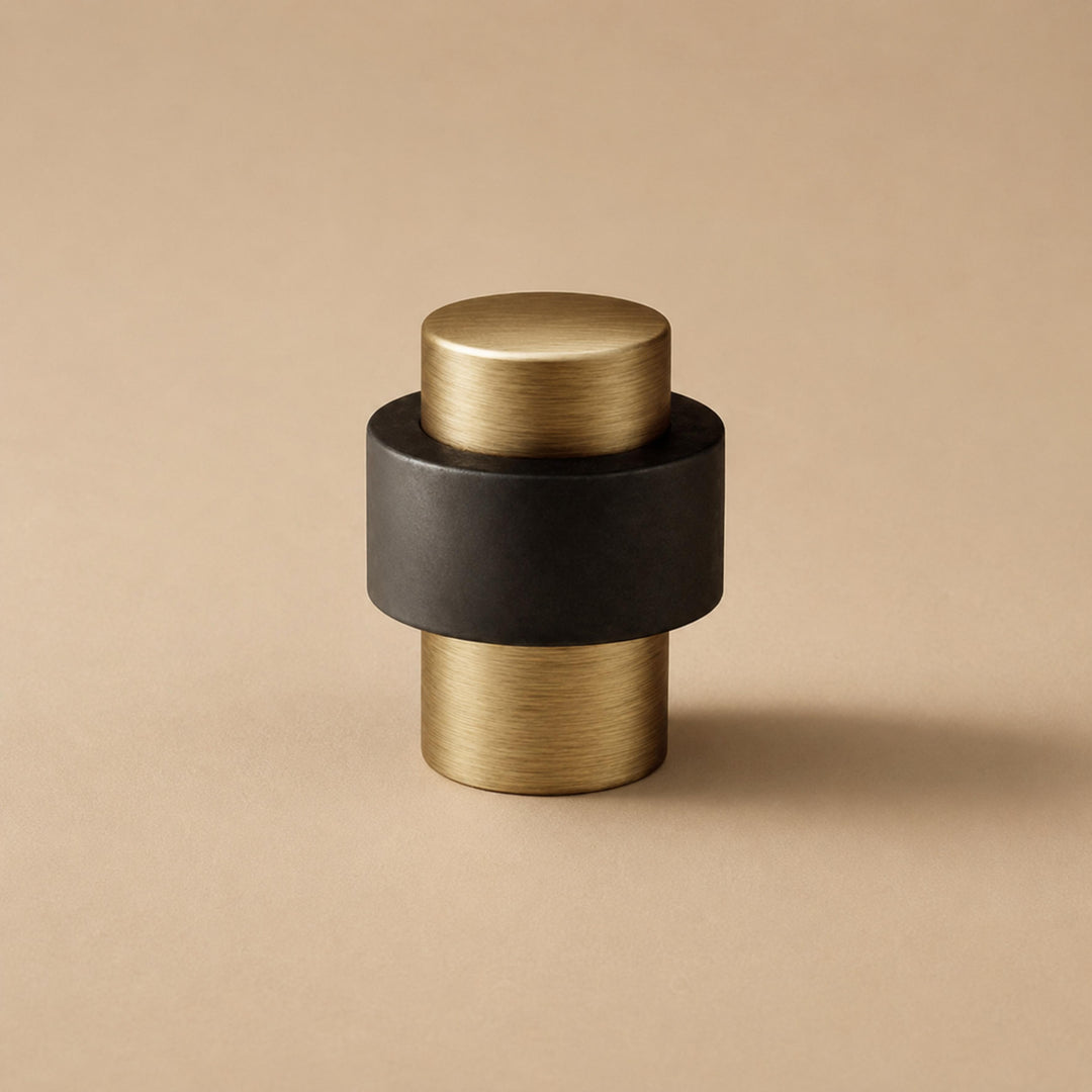 Rubber Door Stop Floor Mounted with Modern Brass Knurling for Impact Reduction and Stability