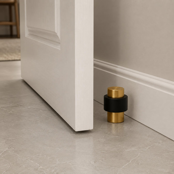 Rubber Door Stop Floor Mounted with Modern Brass Knurling for Impact Reduction and Stability