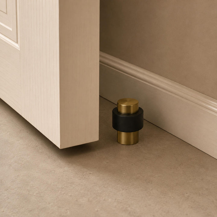 Rubber Door Stop Floor Mounted with Modern Brass Knurling for Impact Reduction and Stability