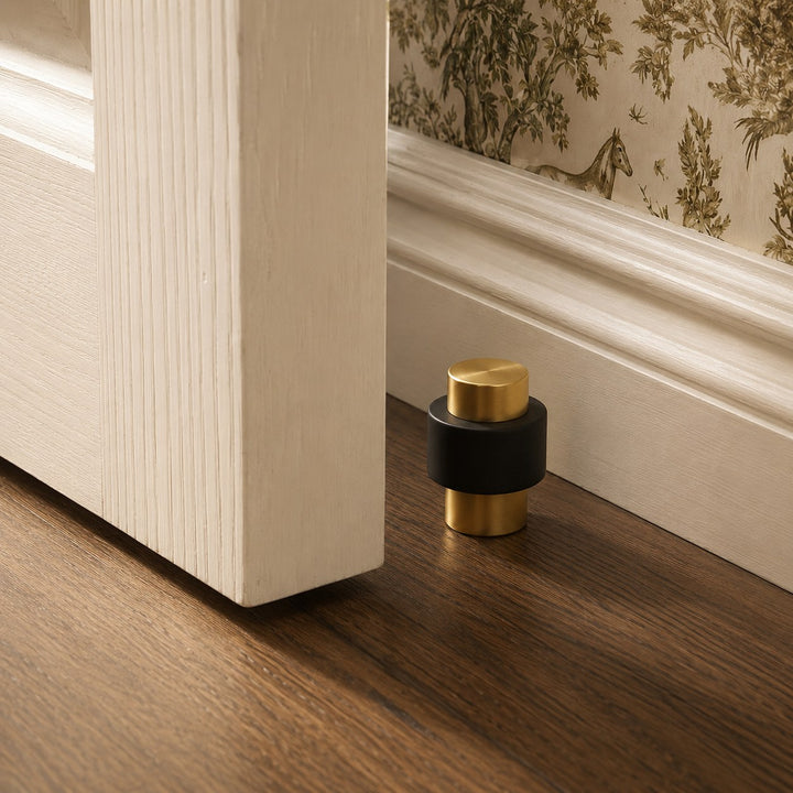 Rubber Door Stop Floor Mounted with Modern Brass Knurling for Impact Reduction and Stability
