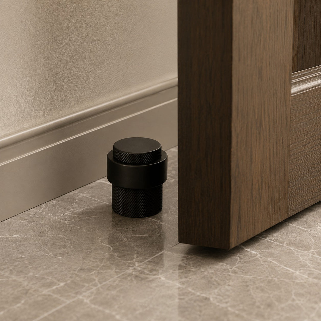 Rubber Door Stop Floor Mounted with Modern Brass Knurling for Impact Reduction and Stability