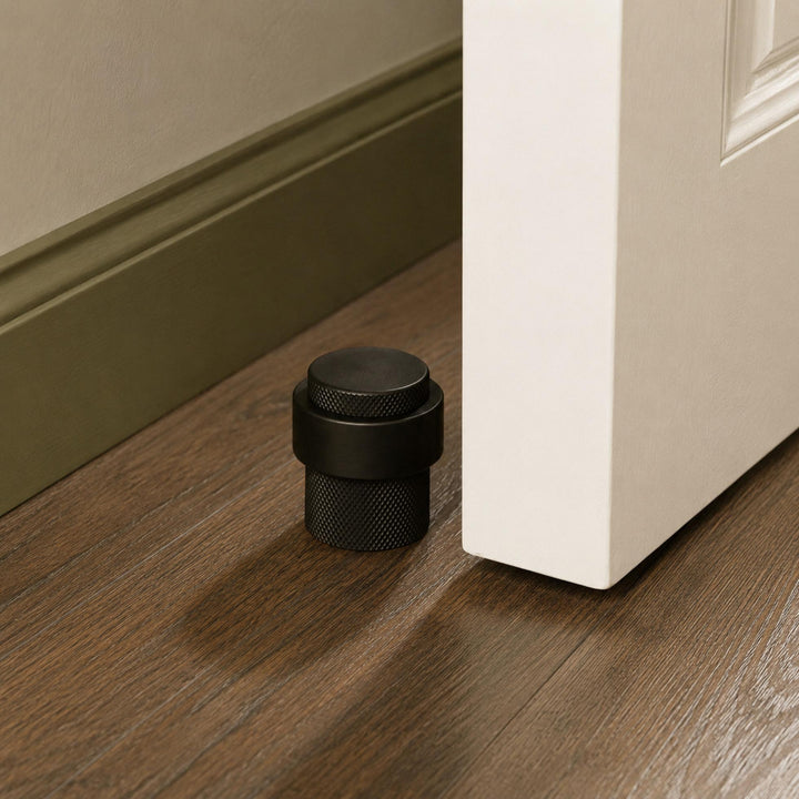 Rubber Door Stop Floor Mounted with Modern Brass Knurling for Impact Reduction and Stability