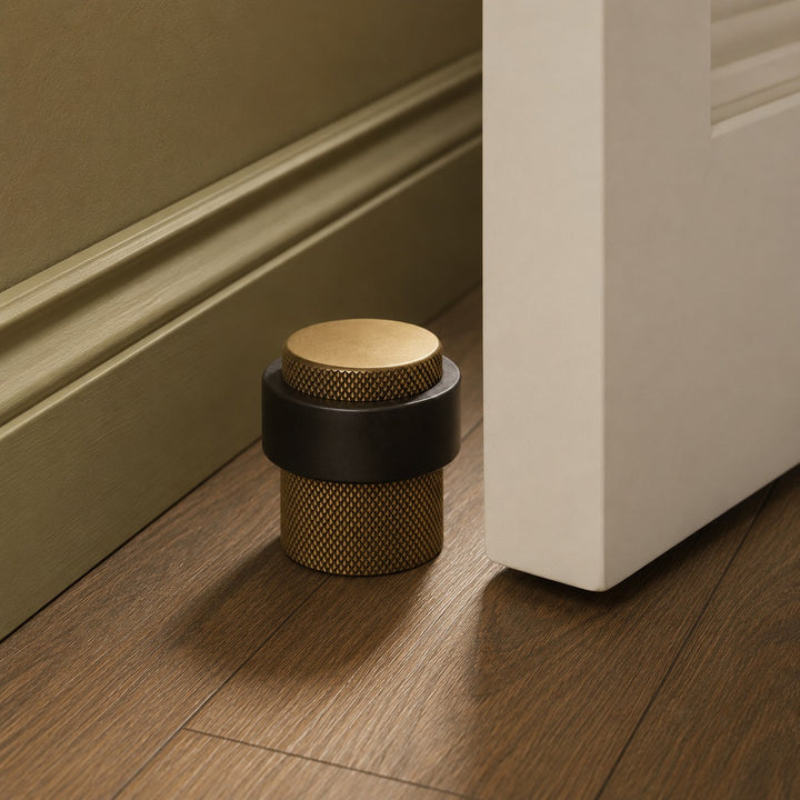 Rubber Door Stop Floor Mounted with Modern Brass Knurling for Impact Reduction and Stability