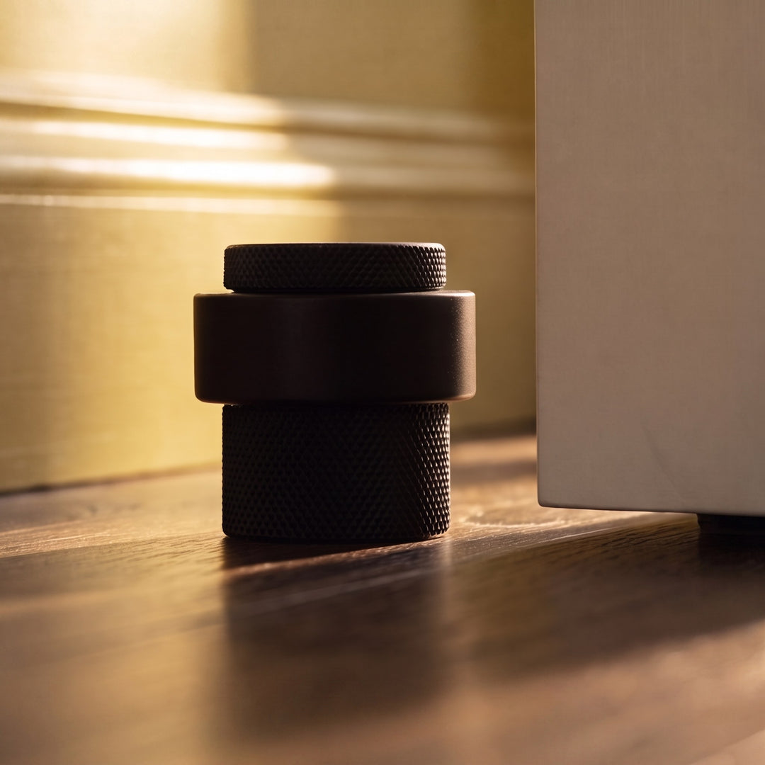Rubber Door Stop Floor Mounted with Modern Brass Knurling for Impact Reduction and Stability