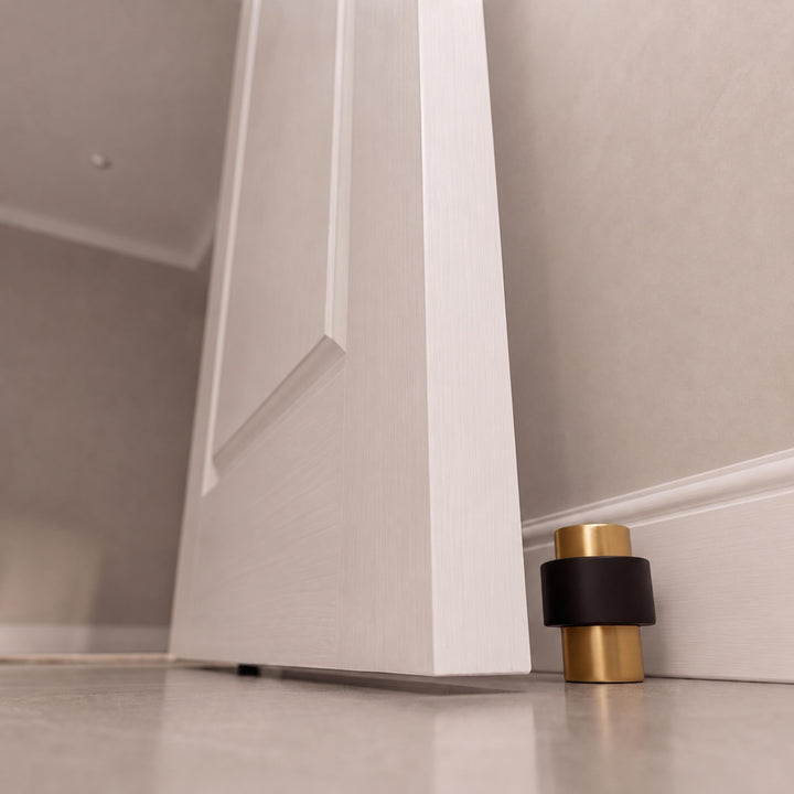 Rubber Door Stop Floor Mounted with Modern Brass Knurling for Impact Reduction and Stability