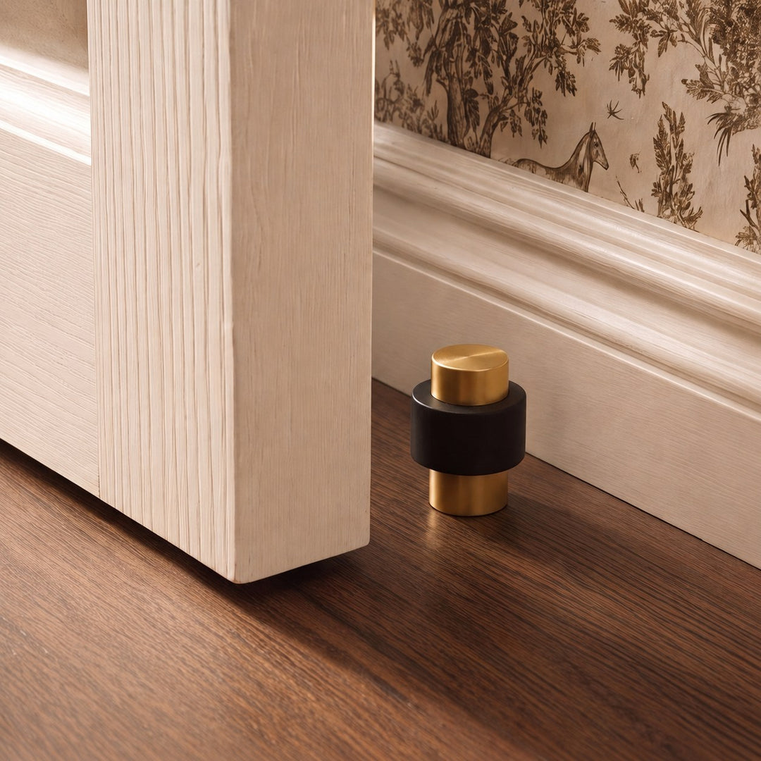 Rubber Door Stop Floor Mounted with Modern Brass Knurling for Impact Reduction and Stability