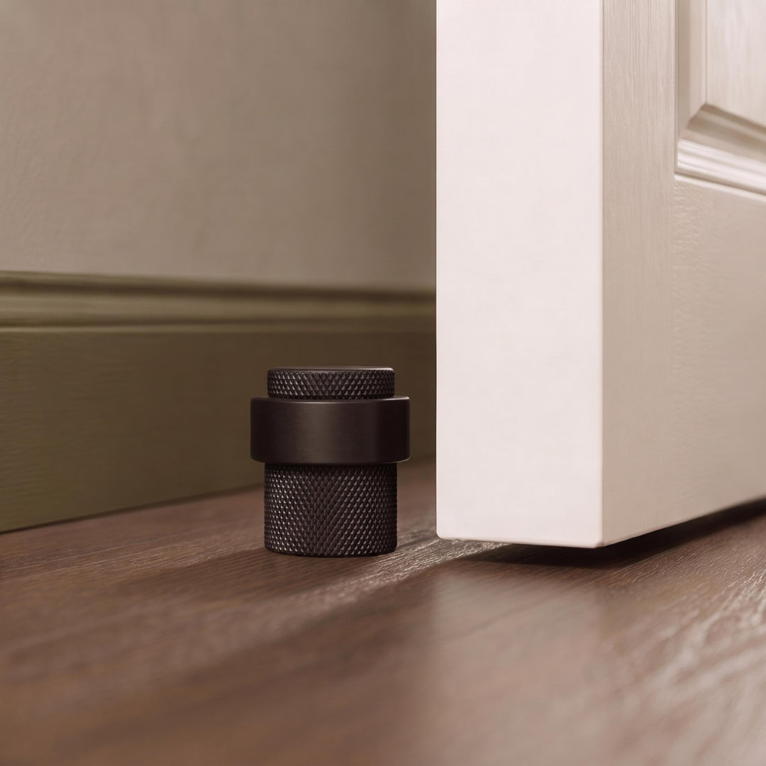 Rubber Door Stop Floor Mounted with Modern Brass Knurling for Impact Reduction and Stability