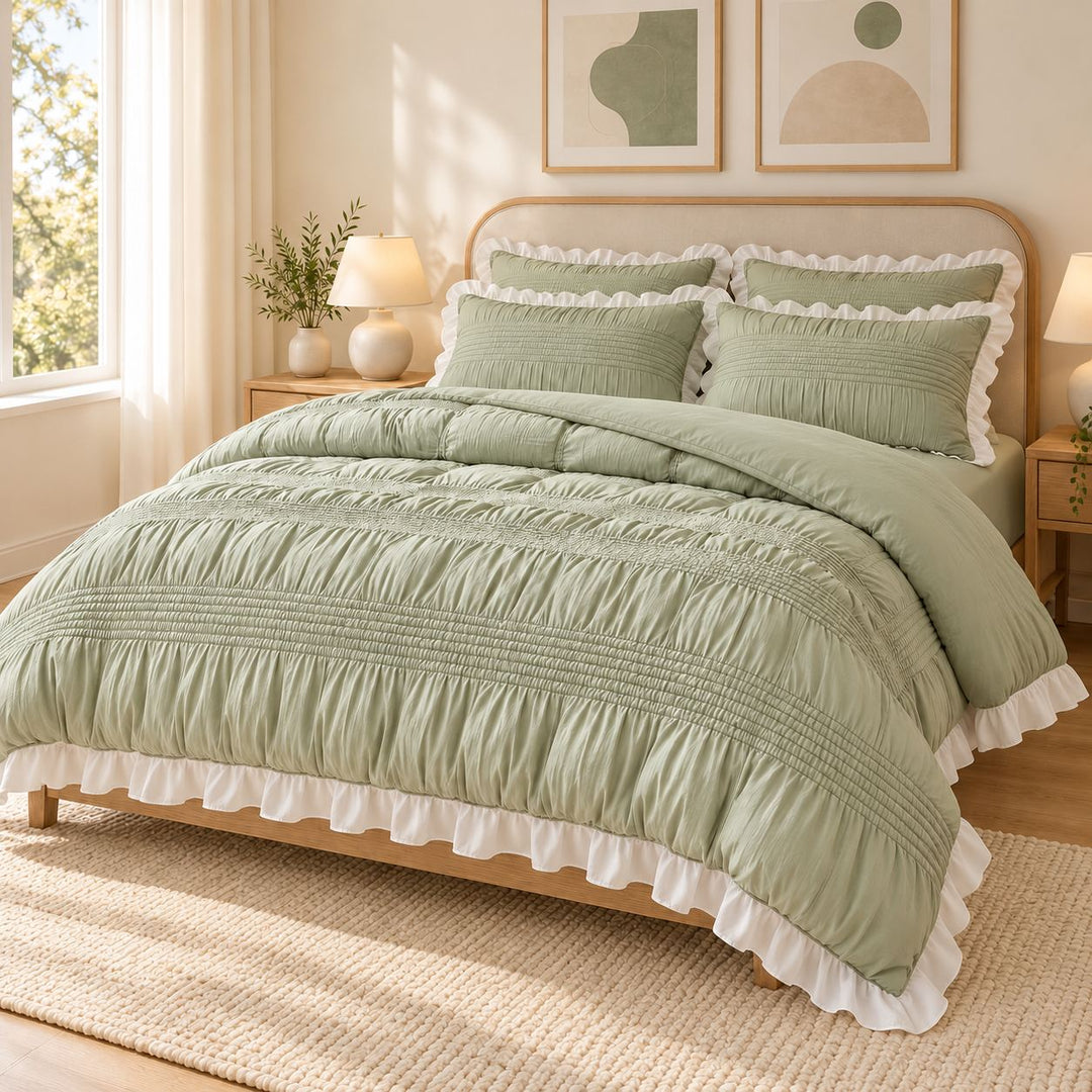 Chic Ruffle Bedding Set Twin Queen King Size Soft Polyester Decorative Duvet Cover Flat Sheet Pillowcase