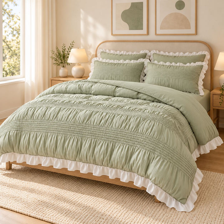 Chic Ruffle Bedding Set Twin Queen King Size Soft Polyester Decorative Duvet Cover Flat Sheet Pillowcase