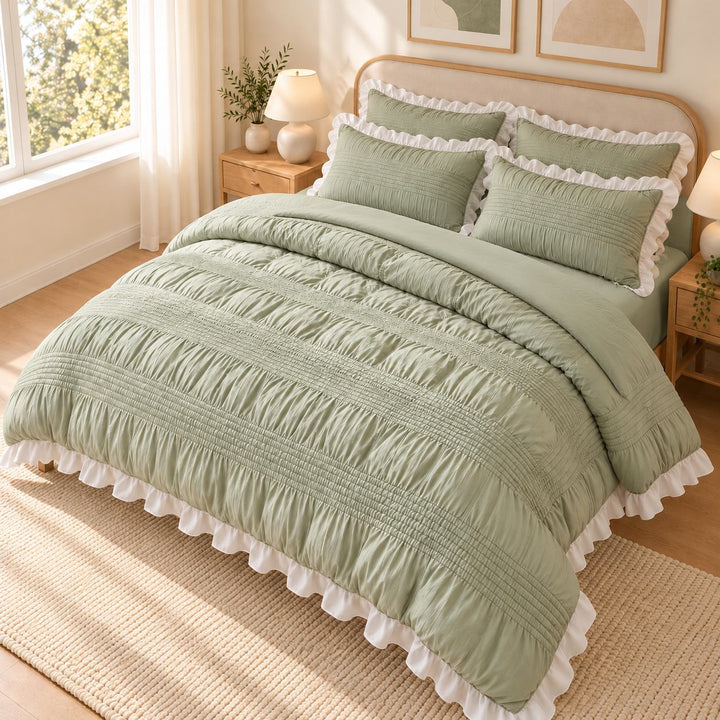Chic Ruffle Bedding Set Twin Queen King Size Soft Polyester Decorative Duvet Cover Flat Sheet Pillowcase