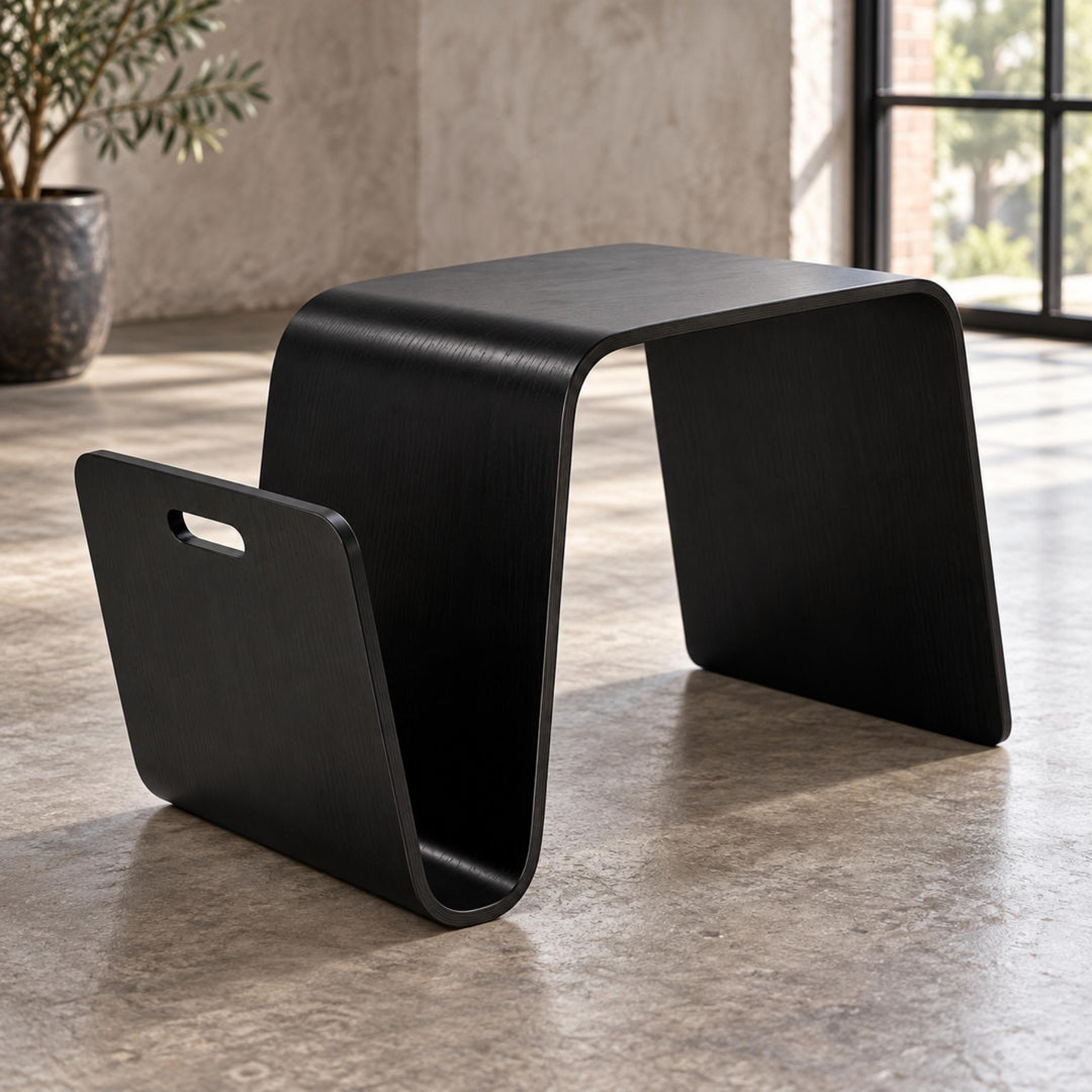 Modern Minimalist Side Table Solid Pine Wood N-Shape Design with Open Shelf for Small Spaces