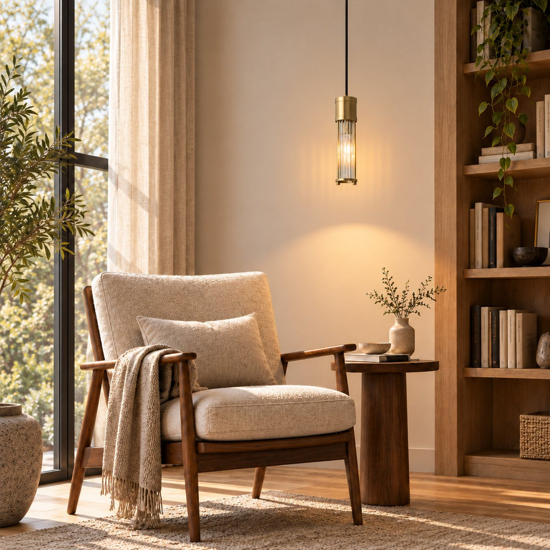Art Deco Brass & Clear Glass Rod Pendant Light – E14