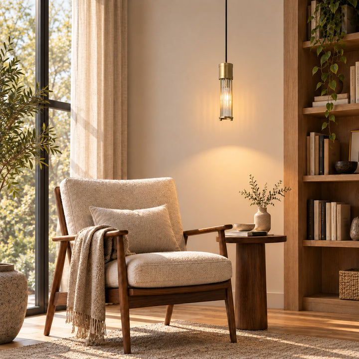Art Deco Brass & Clear Glass Rod Pendant Light – E14