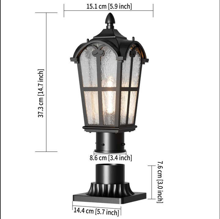 Modern Outdoor Post Light with Pier Mount Base Iron Metal Clear Glass Shade Dimmable