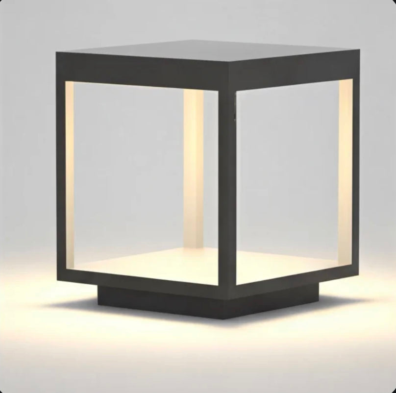 Modern Concrete Outdoor Pillar Light Open Frame Stainless Steel Acrylic LED 3000K IP54