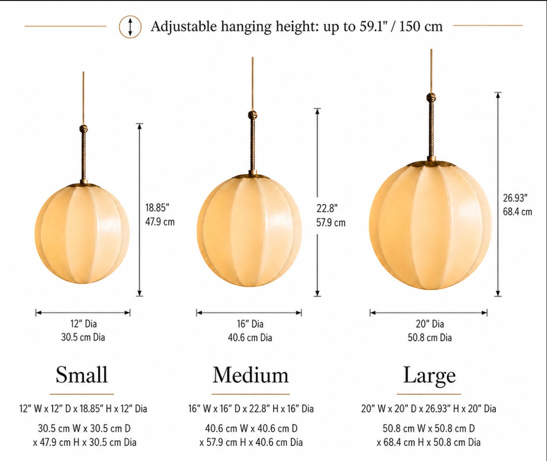 Modern Ribbed Opal Glass Globe Pendant Light Brass Hanging Fixture Adjustable Height for Kitchen Island Dining Room