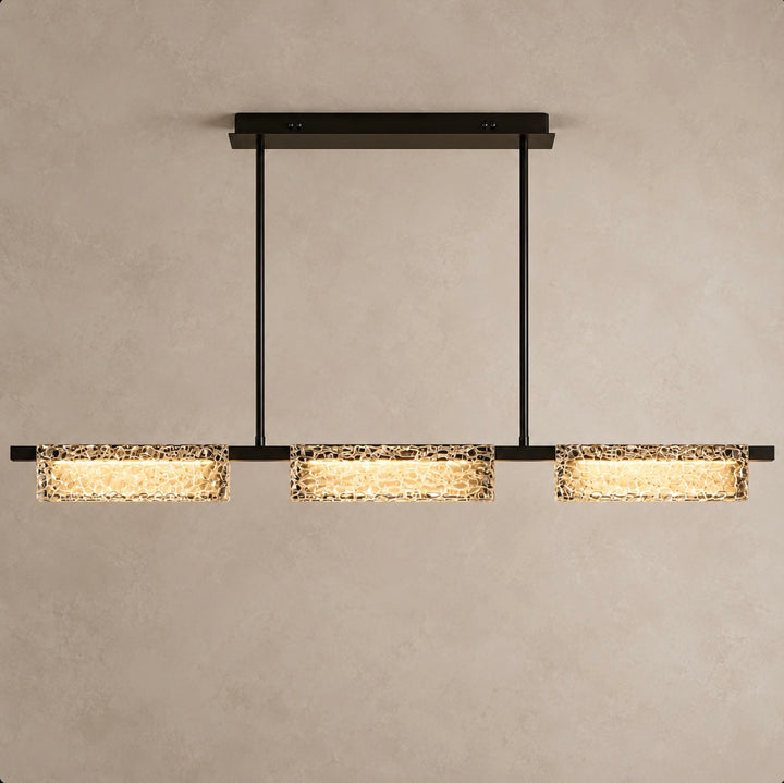 Modern 120cm Textured Glass Linear LED Pendant Light with Copper Frame