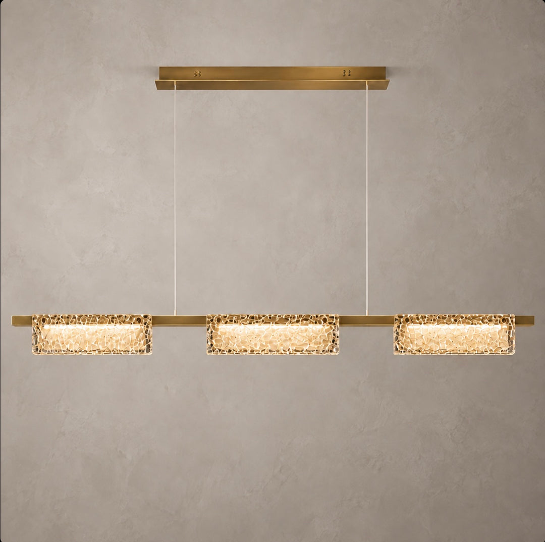 Modern 120cm Textured Glass Linear LED Pendant Light with Copper Frame