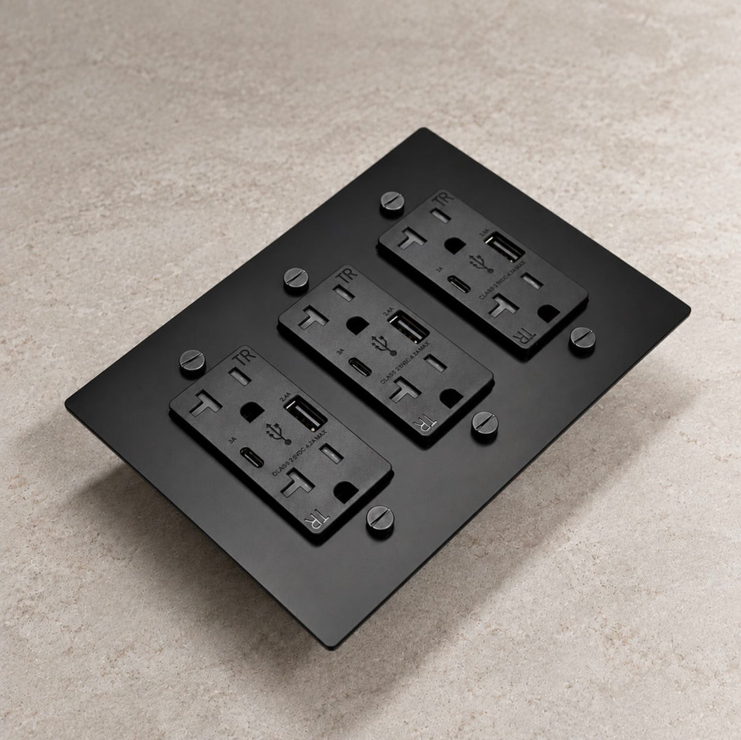 Solid Brass 20A Electrical Outlet with USB-A & USB-C – 1–4 Gang
