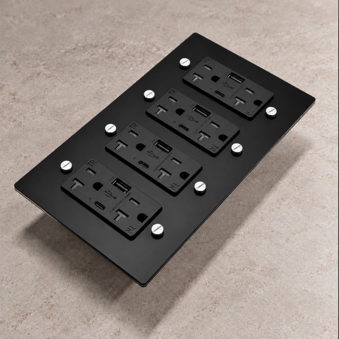 Solid Brass 20A Electrical Outlet with USB-A & USB-C – 1–4 Gang
