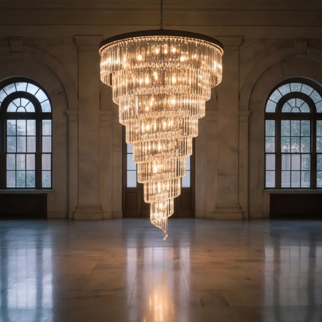 Contemporary Designer Chandelier Hanging Ceiling Light with Adjustable Chain Dimmable Crystal and Metal
