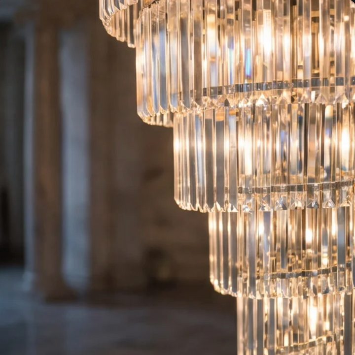 Contemporary Designer Chandelier Hanging Ceiling Light with Adjustable Chain Dimmable Crystal and Metal