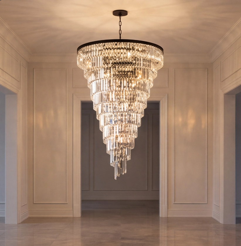 Contemporary Designer Chandelier Hanging Ceiling Light with Adjustable Chain Dimmable Crystal and Metal