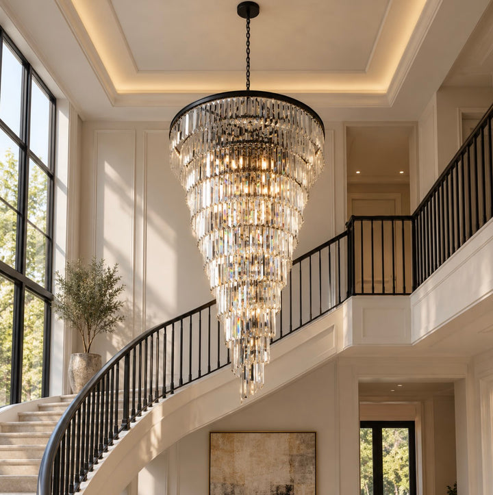Contemporary Designer Chandelier Hanging Ceiling Light with Adjustable Chain Dimmable Crystal and Metal