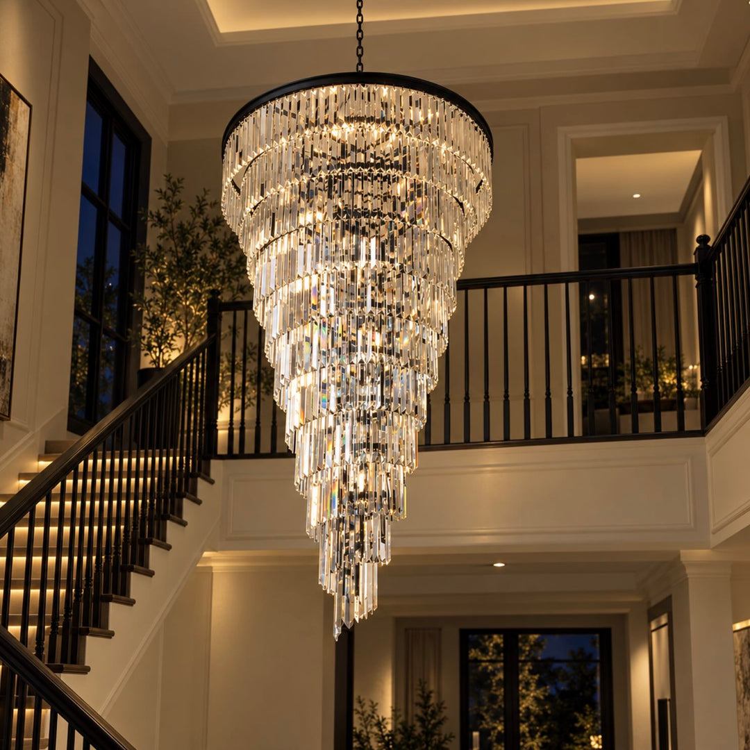 Contemporary Designer Chandelier Hanging Ceiling Light with Adjustable Chain Dimmable Crystal and Metal
